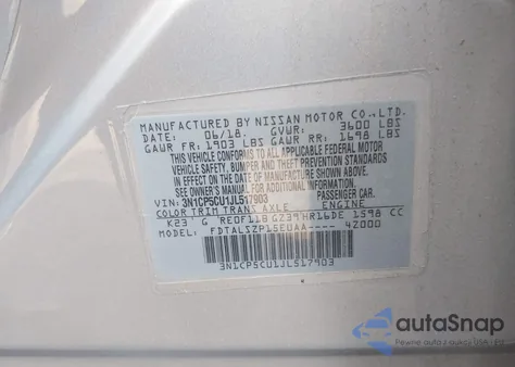 2018 Nissan Kicks Sv из США, поврежденный, VIN 3N1CP5CU1JL517903